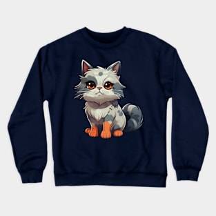 Cartoon white and grey fluffy cat Crewneck Sweatshirt